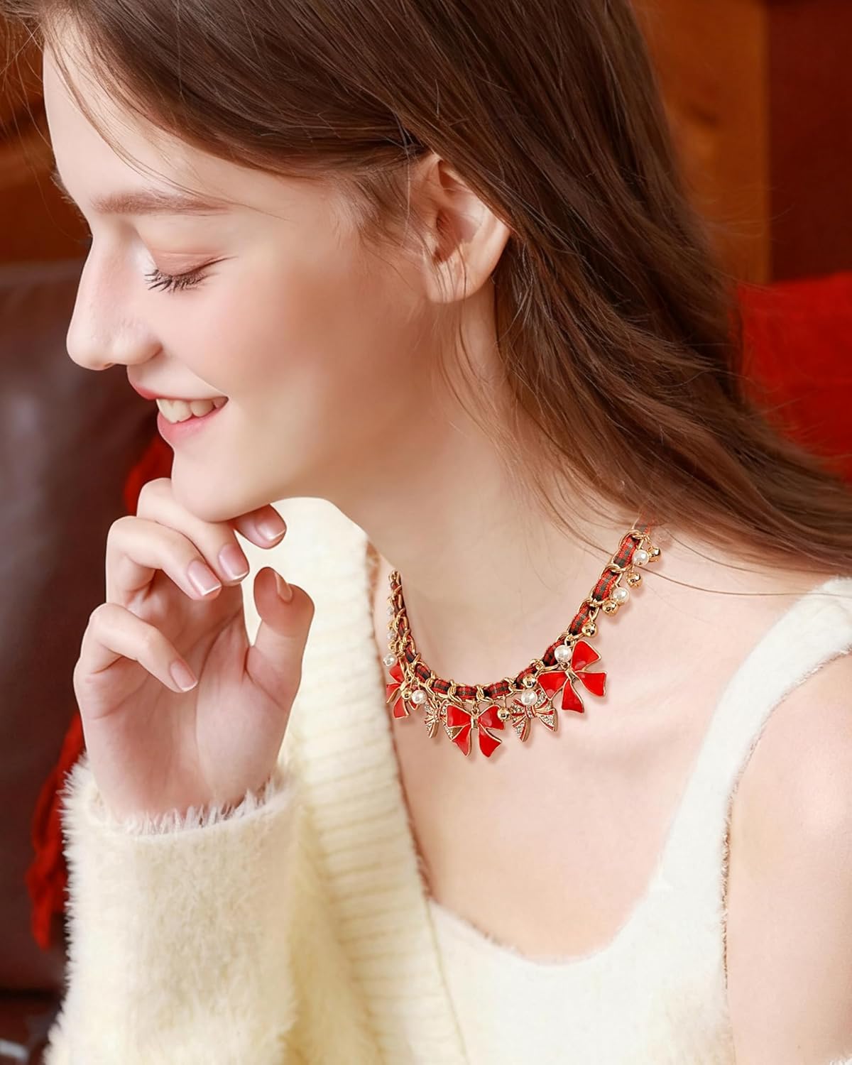 Christmas Necklace Bow Choker Necklace for Women Christmas Jewelry Gold Plated Bow Charm Necklaces Party Collar for Women Festival Gifts - Image 3