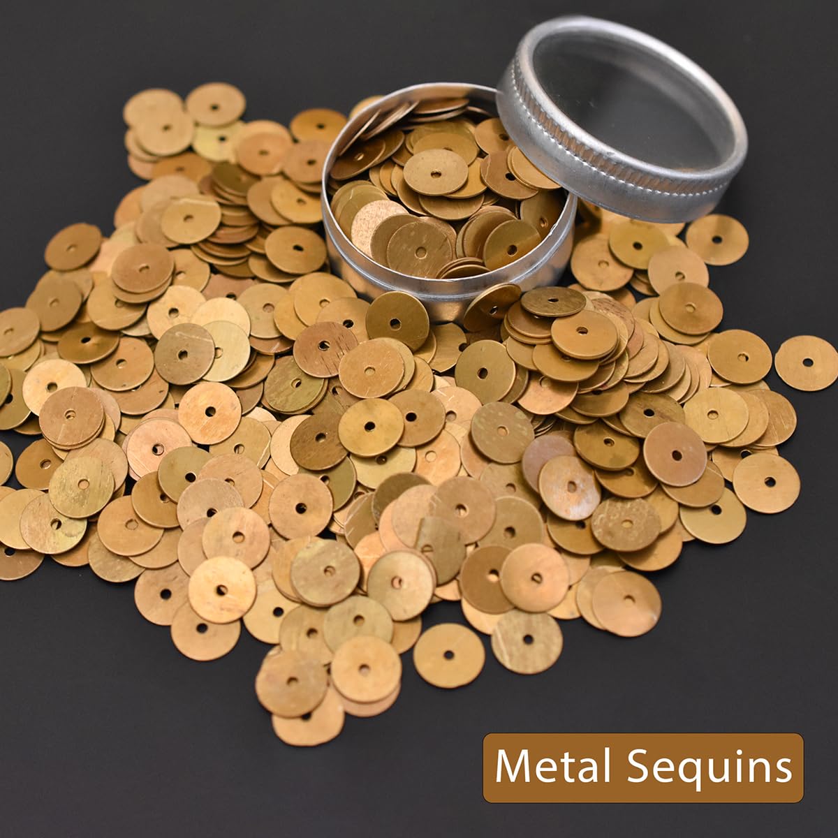 Embroiderymaterial Middle Hole Round Shape Brass Glossy Metal Sequins for Jewellery Making, Craft, Embroidery & DIY (8MM, Antique Gold, 100 Grams) 2