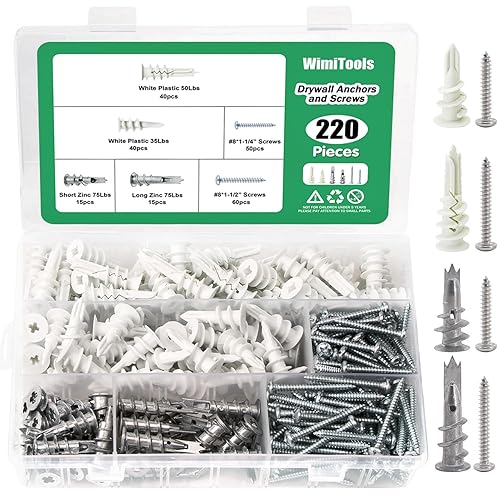 Miniatura 7 de Kit de 220 anclajes y tornillos para paneles de yeso, anclajes de pared autoperforantes para chapa, puerta hueca, pared de yeso, placa de