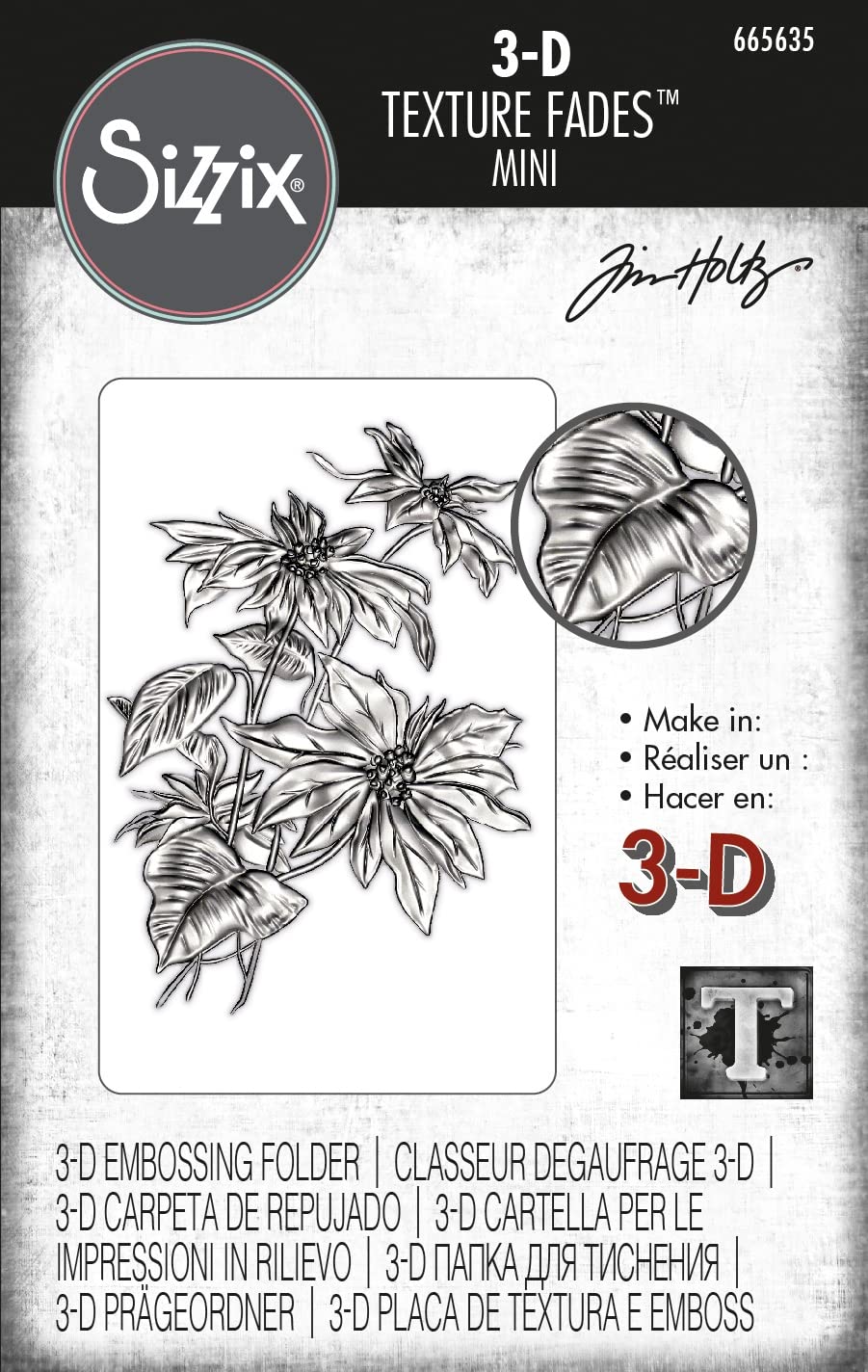 Sizzix 3-D Texture Fades Folder Mini Poinsettia by Tim Holtz | 665635 | Dimensional Embossing for Cardmaking, Home Décor, Journaling, Scrapbooking & More, Paper, None, OS