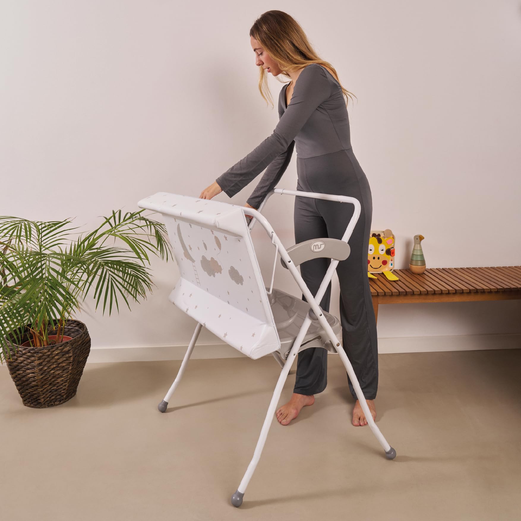 Ms BabyWorld ZOE Baby-Badewanne mit Füßen, Wickelunterlage, Reduzierkissen und Aufbewahrungskorb, bequem, leicht zu verstauen, mit Stöpsel und rutschfesten Füßen - Baby-Badewanne, faltbar und tragbar