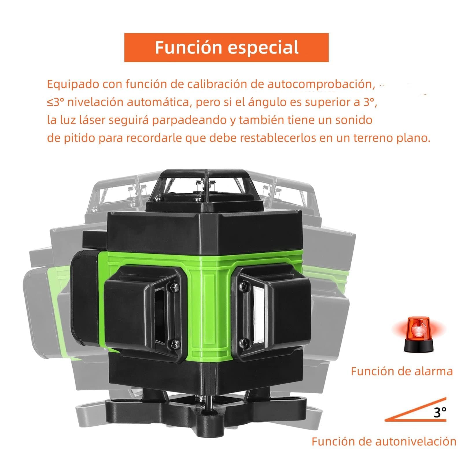 Geevorks Nivel Laser Nivel Láser Autonivelante 4 x 360,4D 16 Líneas Verde Profesional,Base Magnética Giratoria 360°,2 Batería,Control Remoto y por Móvil