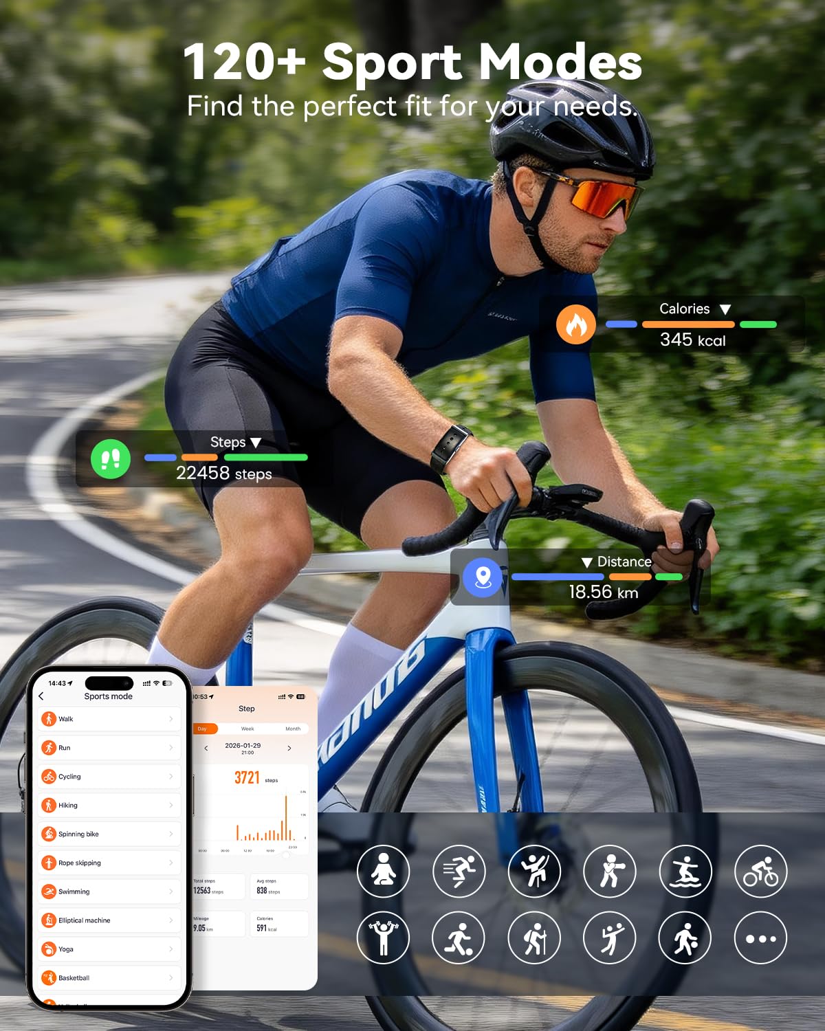 Fitness Tracker ohne Display Smart Band, 24/7 Aktivitäts Schlaftracker mit Herzfrequenz Menstruationszyklus SpO2, Schrittzähler mit 35 Tage Akku, 120+ Sportmodi, KI-Analyse, IP68 Wasserdicht, Kein ABO - 5