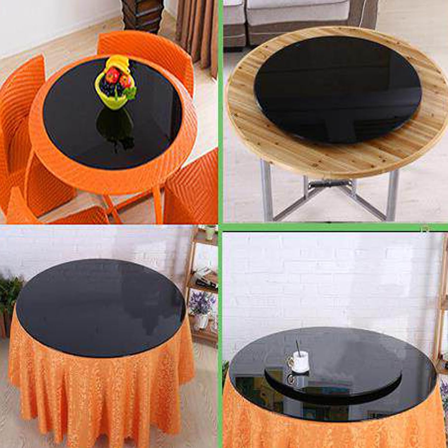 High-Gloss Surface Black Round Tempered Glass Table Top, Minimalist Style 1/4'' Thick Polished Edge for Dining, Coffee, Restaurant，Side Table(7OCM (28IN))