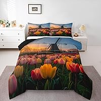 Vista 6 de Erosebridal Juego de edredón de molino de viento de madera, ropa de cama de molino de piedra, construcción de Holanda, estructura rural europea