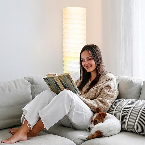 Miniatura 2 de Lámpara de papel de arroz, pantalla de pie de papel de diploma, estilo escandinavo, lámpara de pie de papel de arroz para dormitorio, sala de estar,