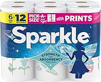 Sparkle Pick-A-Size Spirited Prints Paper Towels, 6 Double Rolls 2-Ply, Strong Absorbent for Kitchen Messes & Everyday Cleanup