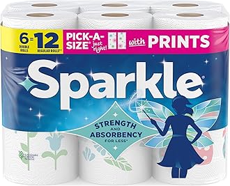 Sparkle Pick-A-Size Paper Towels, Spirited Print Design, 6 Double Rolls (660 Sheets Total) - Strong 2-Ply Towels for Kitchen Cleanup and Everyday Messes