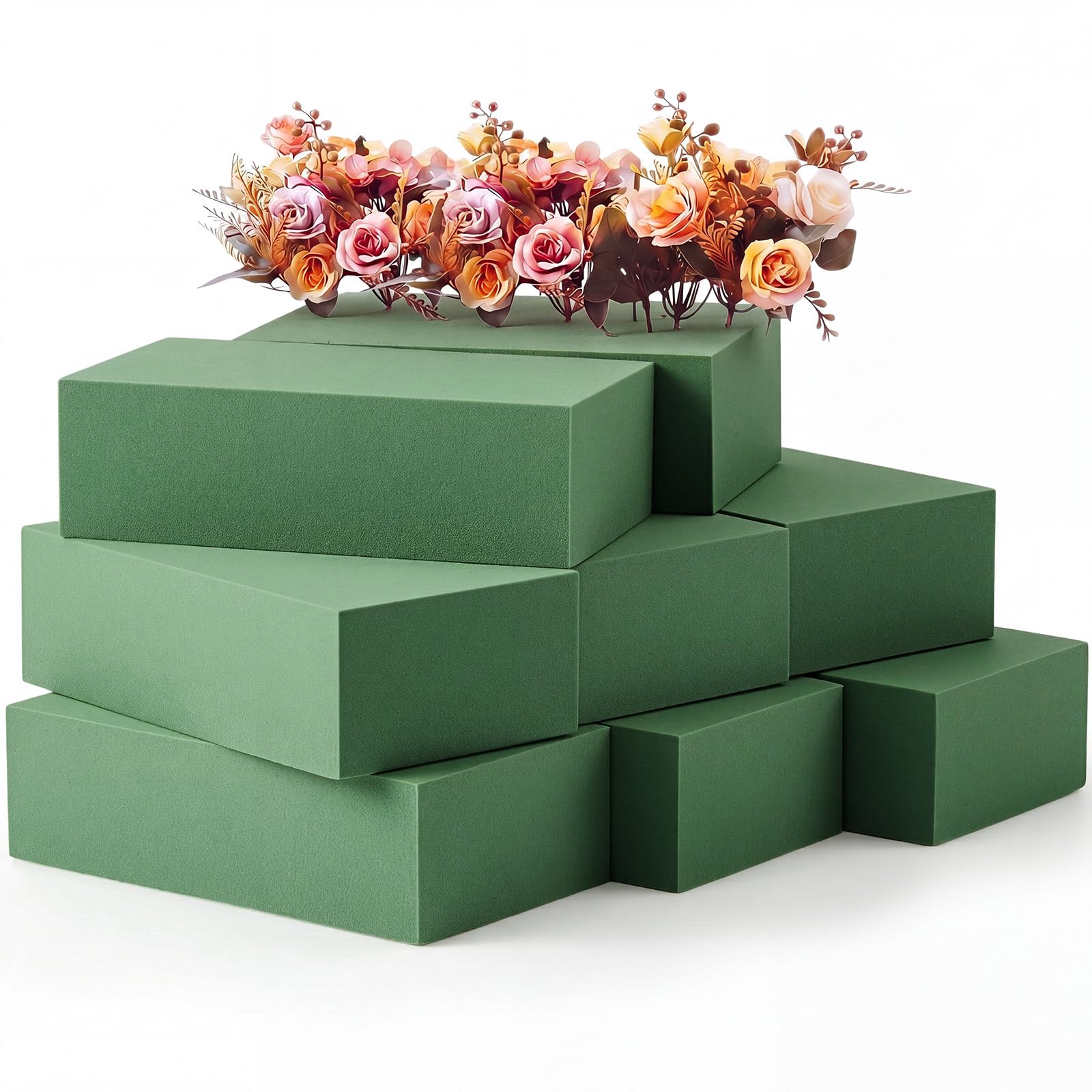 Lallisa 8 Pcs Green Reusable Floral Foam Blocks, 5.5 × 3.1 × 1.7''