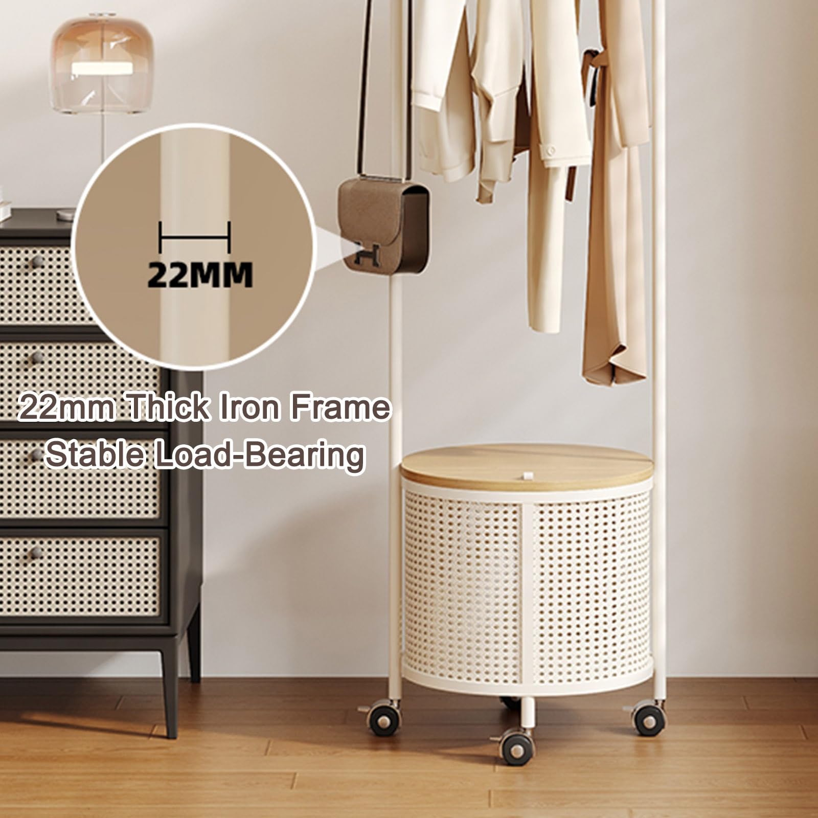 Tragbarer rollender Kleiderständer mit Rollen, Metall-Kleiderständer mit Stauraum für Schlafzimmer und Wohnzimmer, verstellbare Höhe, geräumiges Design