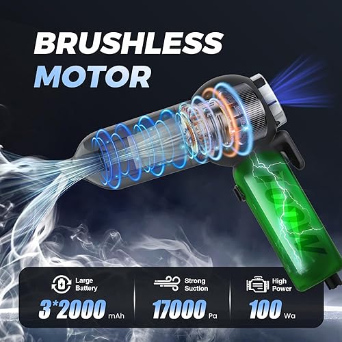 Miniatura 2 de Aspiradora de mano para automóvil, 6 en 1, aspiradora pequeña inalámbrica multifunción de 17000 PA, portátil ajustable con motor sin escobillas para