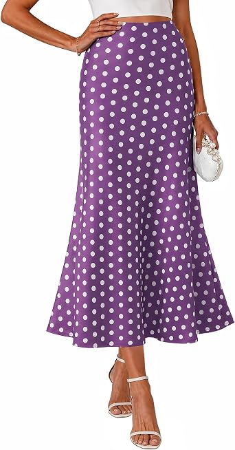 Maxi Skirts for Women Polka Dot Long Skirt Elastic High Waist Skirt A-Line