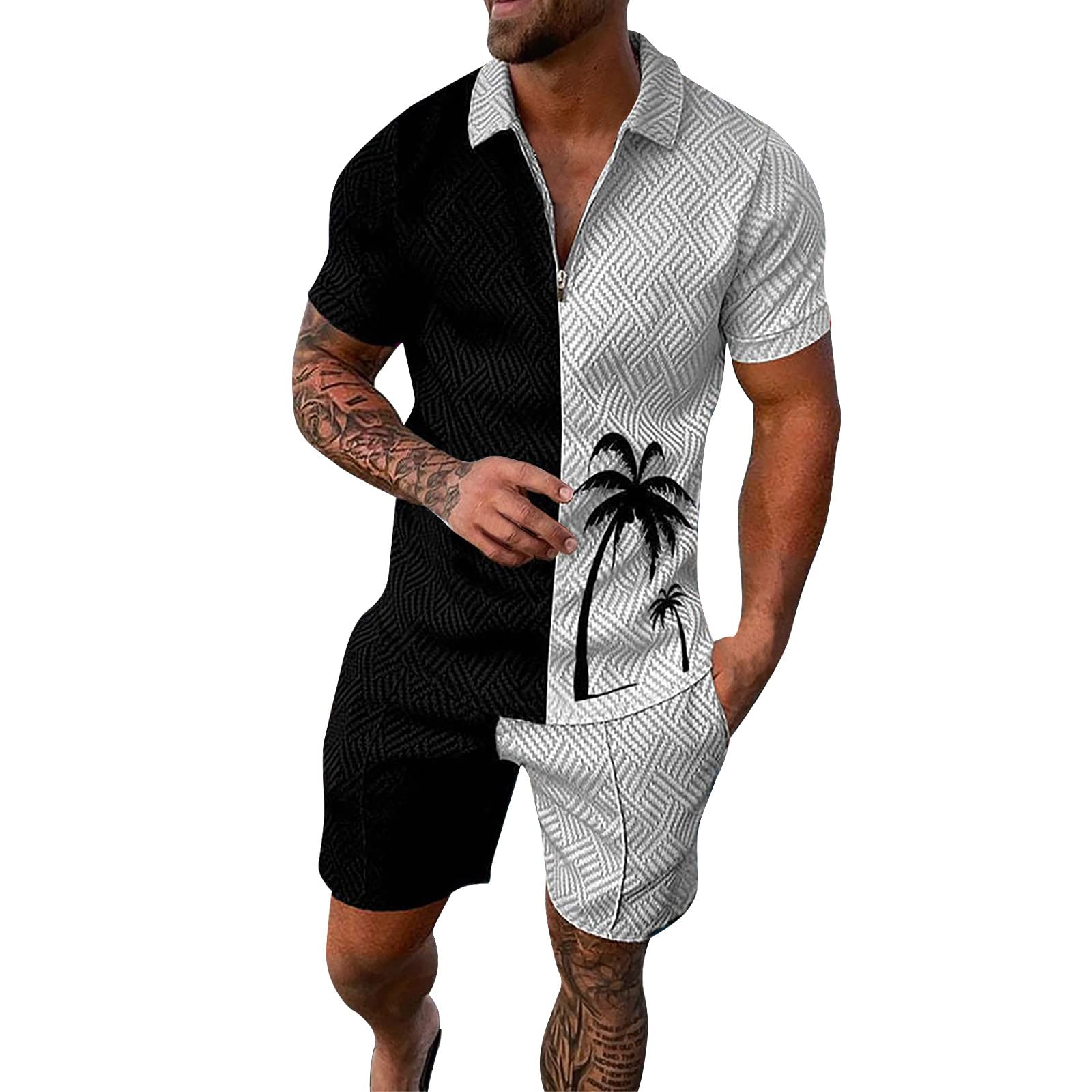 Genérico Conjunto De Chándal De Manga Corta Para Hombre Para Verano Estampado Con Bloques De Color Dos Piezas Contemporáneo Completo De Chándal Top and Shorts Set Playa Calle Streetwear