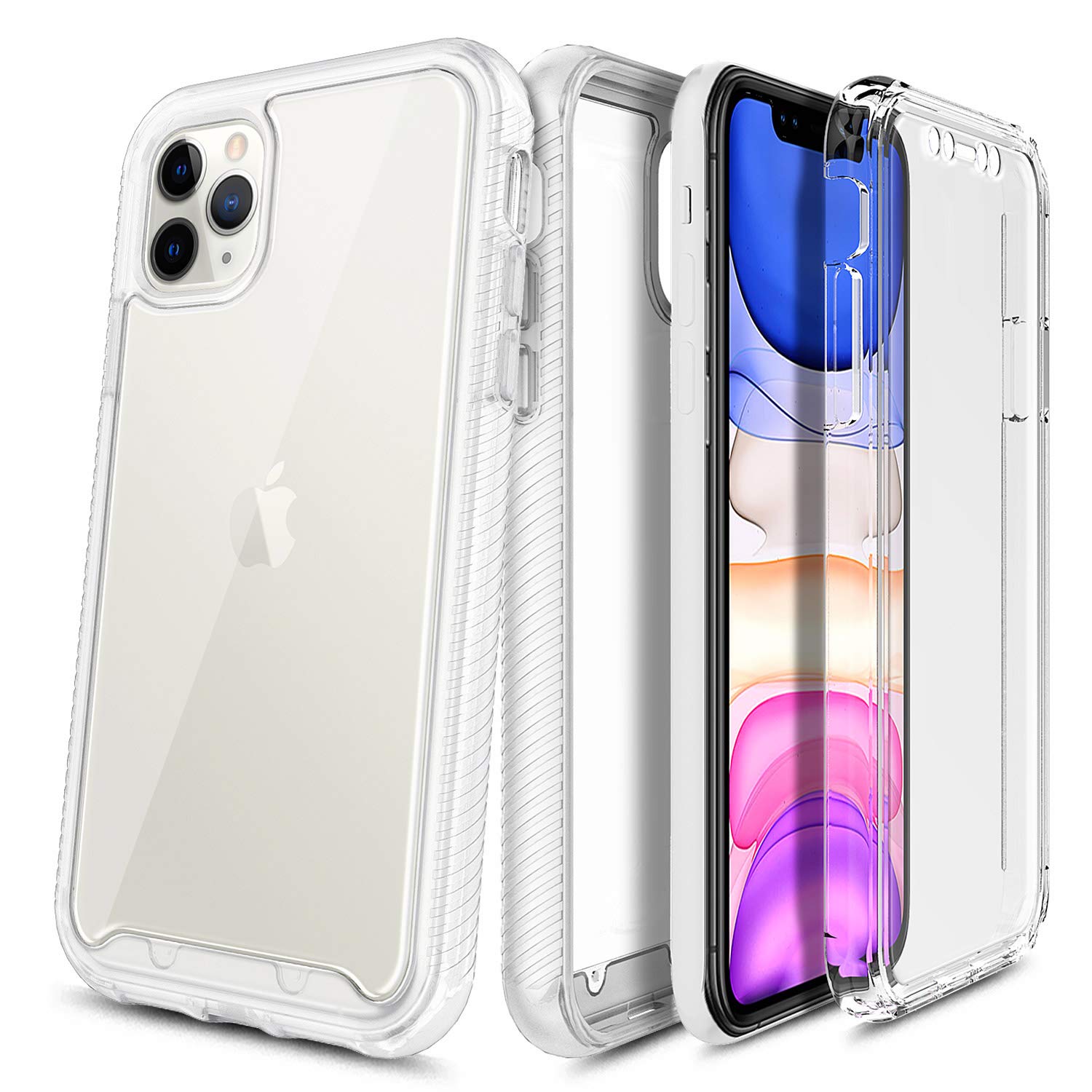 E-Began Case for iPhone 11 Pro, Full-Body Protective Rugged Matte Bumper Cover with Built-in Screen Protector, Support Wireless Charging, Shockproof Impact Durable Phone Case (5.8 inch 2019) -Clear
