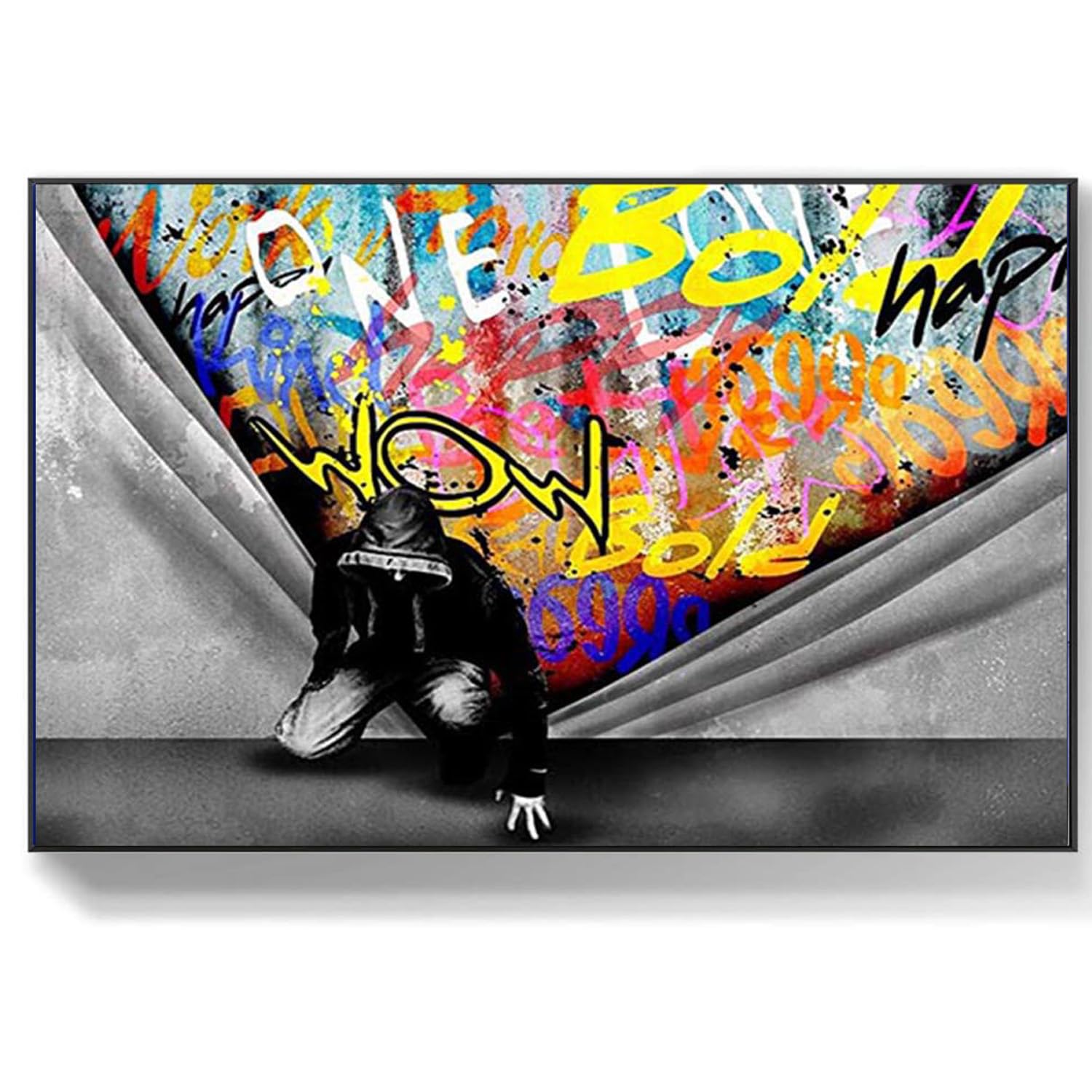 DQTUYIOP Banksy Canvas Wall Art for Living Room Behind the Curtain 60x90cm Frameless Vintage Graffiti Street Walls Painting Prints Modern Pop Art Posters Inspirational Artwork