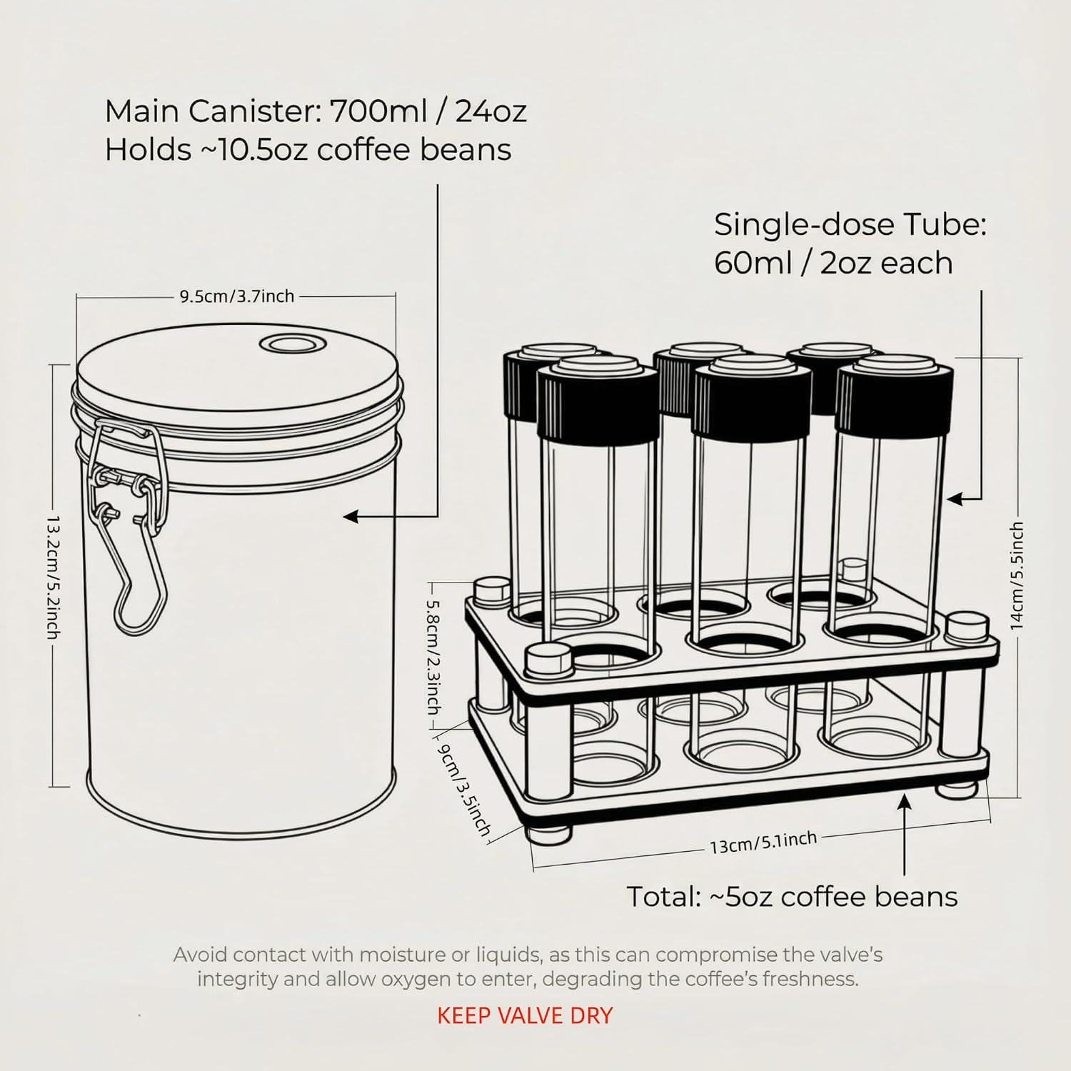 Single Dose Coffee Bean Storage, 6 PCS Coffee Tubes with One-Way Valve, Airtight Tin Coffee Canister & Container, Portable Espresso Bean Storage Set for Travel, Camping, Office & Home