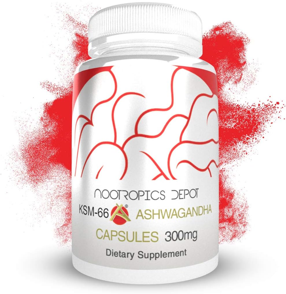 Nootropics Depot KSM-66 Ashwagandha Capsules | 300mg | 180 Count | Withania somnifera Extract | Ayurvedic Herb | Adaptogen Supplement | Stress + Promote Relaxation* | Energy, Memory + Focus*