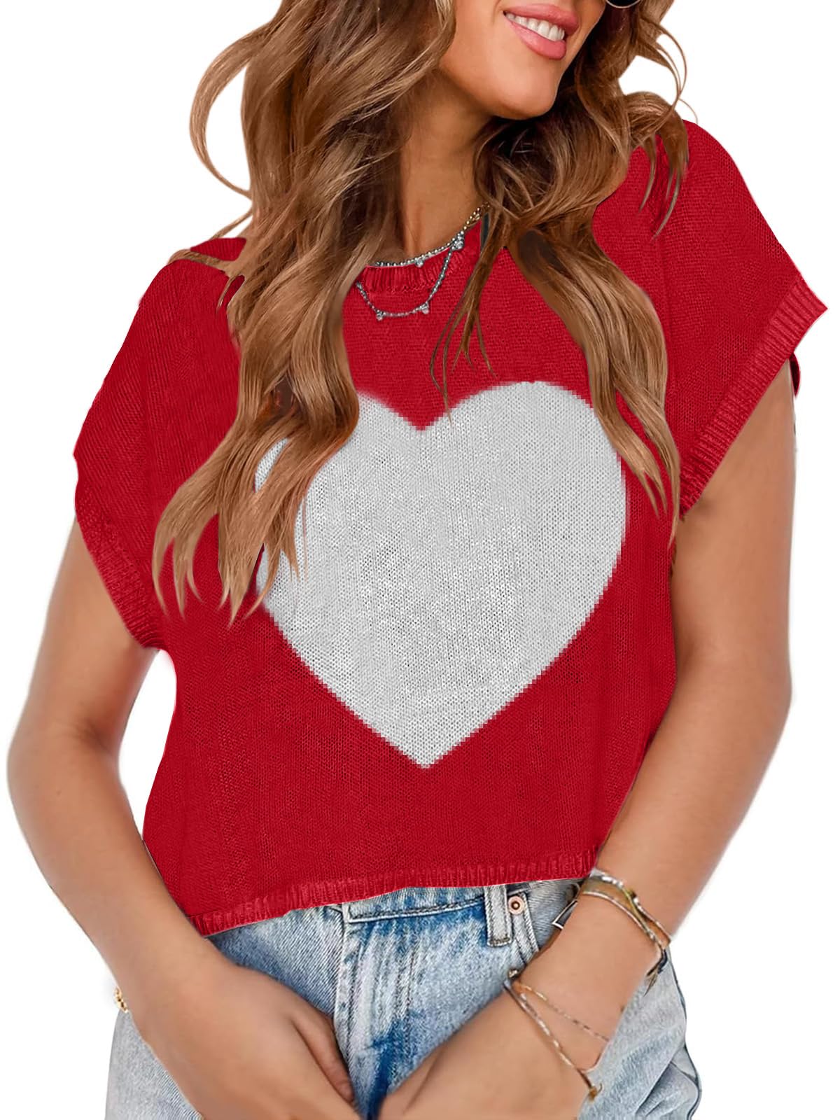 Womens Spring Crop Tops 2026 Cap Short Sleeve Sweater Vest Loose Shirts Summer Vacation Outfits Cute Trendy Top