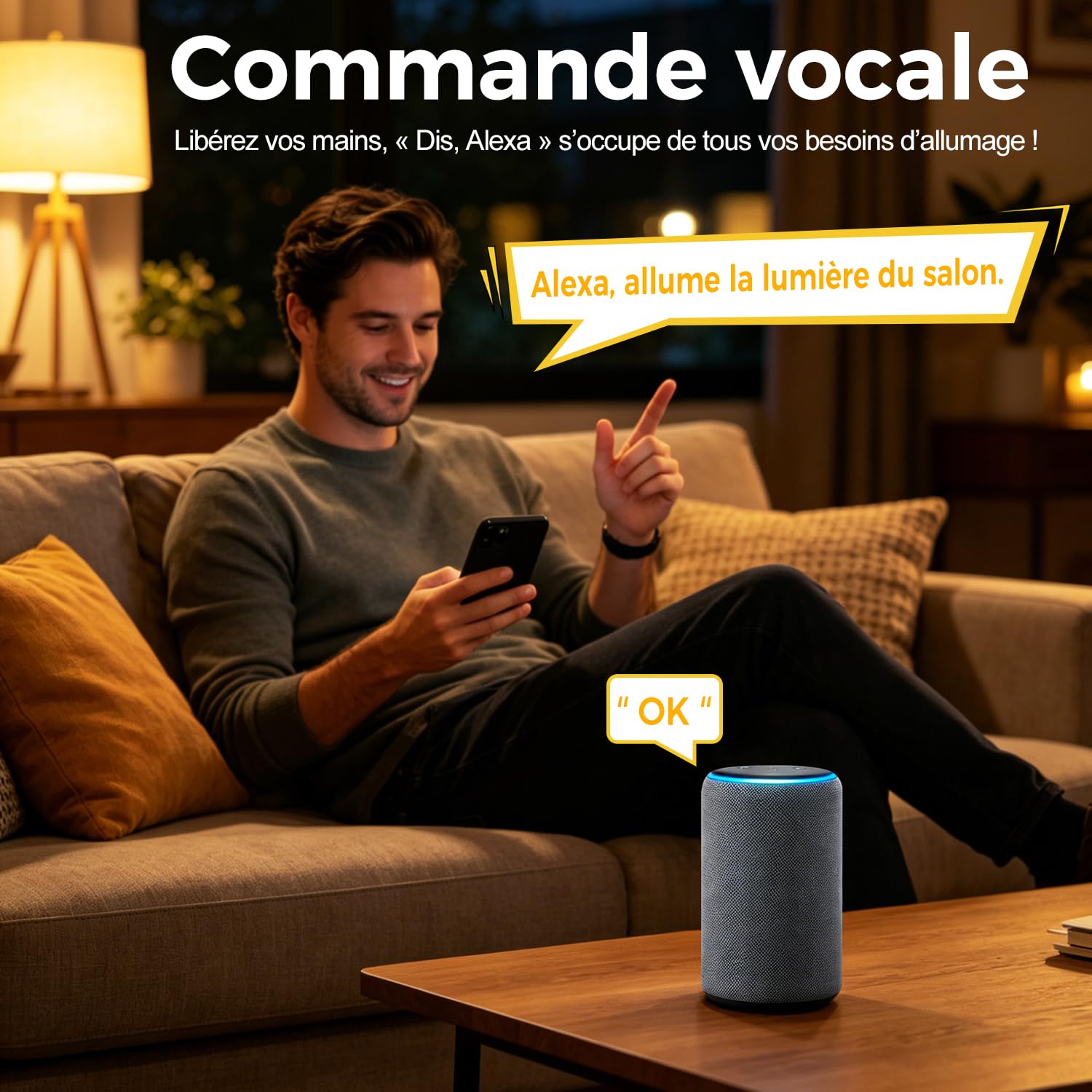 Interrupteur sans fil sans pile, intelligent wifi, interrupteur va et vient sans fil, interrupteur étanche, compatible avec Alexa et Google Assistant, commande vocale et fonction minuterie