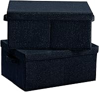 Vista 9 de HOONEX Contenedores de almacenamiento plegables con tapas, paquete de 2, cajas de almacenamiento con 2 asas de transporte y cartón pesado