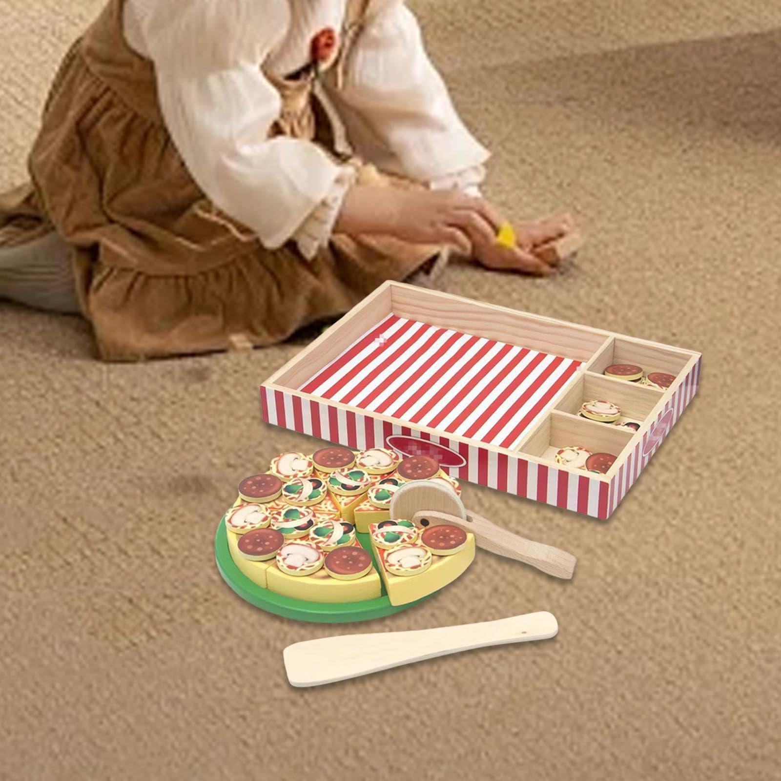 Set da cucina giocattolo per pizza in legno creativo per bambini, gioco di finzione, promuove le capacità comunicative e il gioco cooperativo. Set da