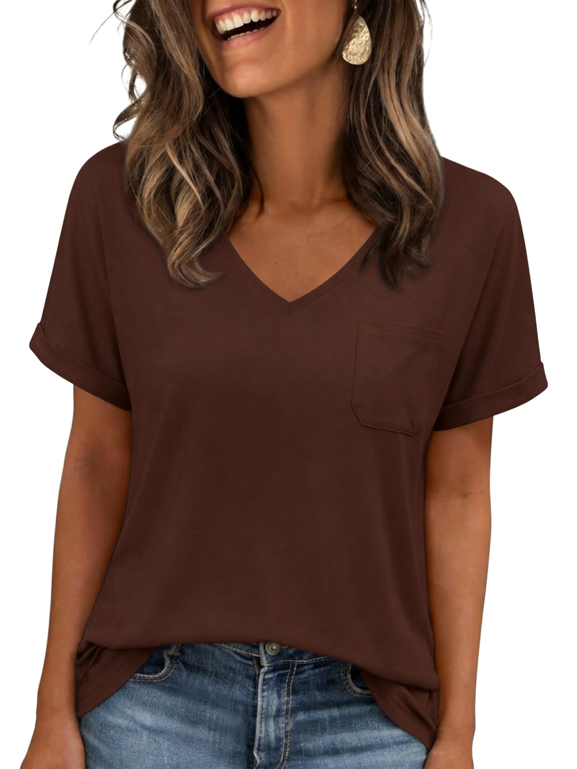 Leversic T-Shirt Damen Kurzarm Lässig Sommer Oberteile mit V-Ausschnitt | Bequem Casual Klassisch Hautfreundlich Oberteil Basic Komfort Elegant Shirt Modisch Vielseitig