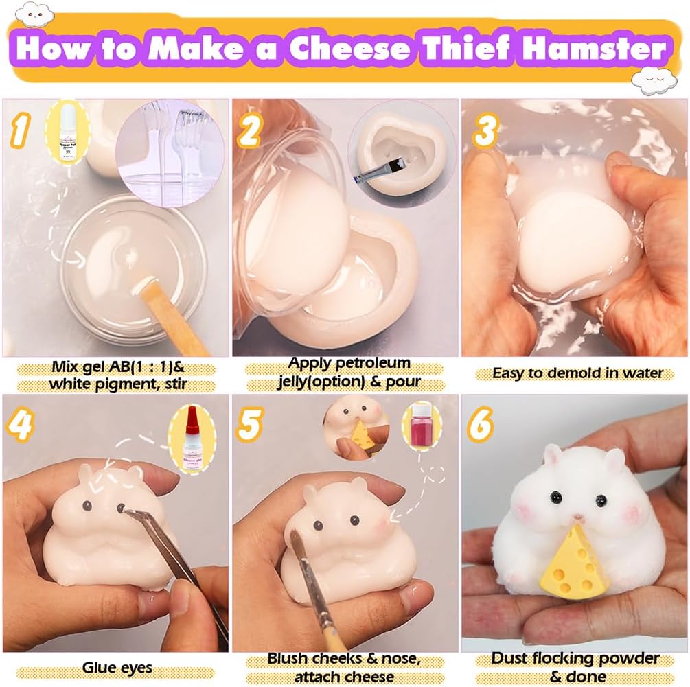 Taba Squishy Maker 2 Hamster Silicone Molds+Gel+Kits Fufu Squish Making Pack