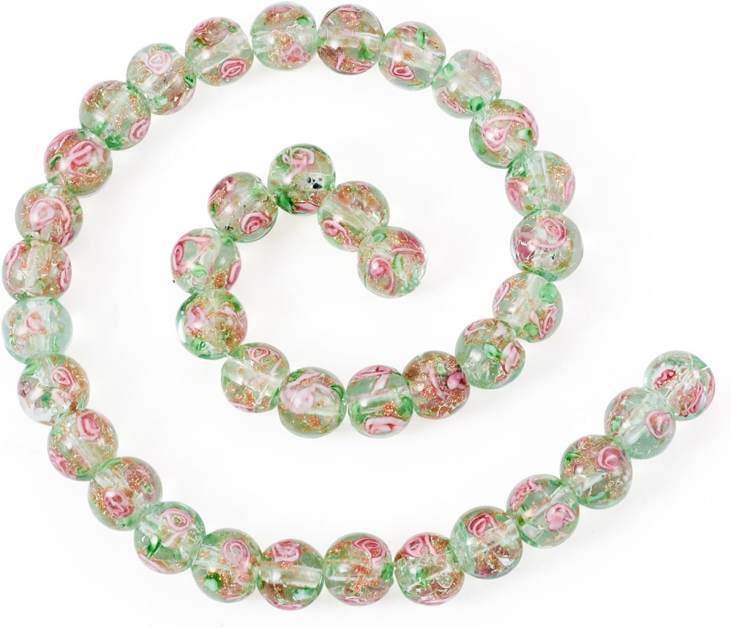 Craftdady 1 Strand Rose Lampwork Beads 10mm Gold Sand Glass Round Beads Handmade Clear Round with Flower Loose Spacer Bead for DIY Jewelry Bracelet Necklace Making - Dark Sea Green - Image 8
