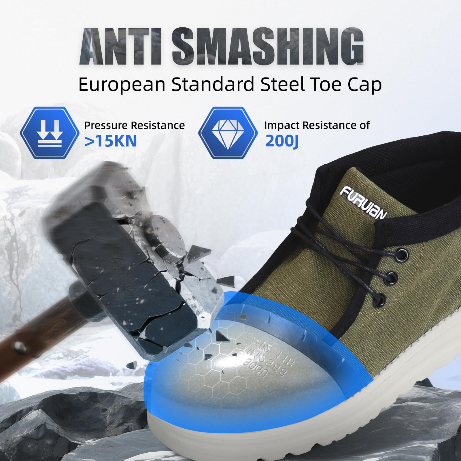Furuian Puntale in acciaio Scarpe per gli uomini High-top Scarpe di sicurezza Puntale in acciaio Stivali da lavoro per gli uomini Leggero Tela Sicurezza Lavoro Mocassini Zapatos De Seguridad para