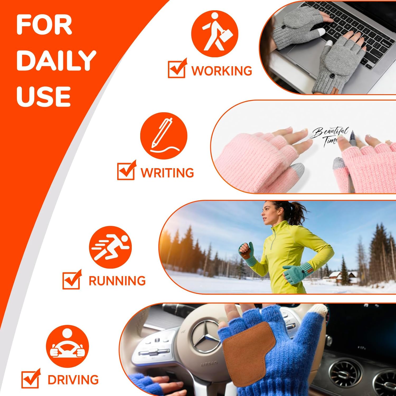 Winter Fingerless Gloves for Women Men Warm Knitted Convertible Mittens With Finger Flaps Fleece Women's Mittens - Image 7