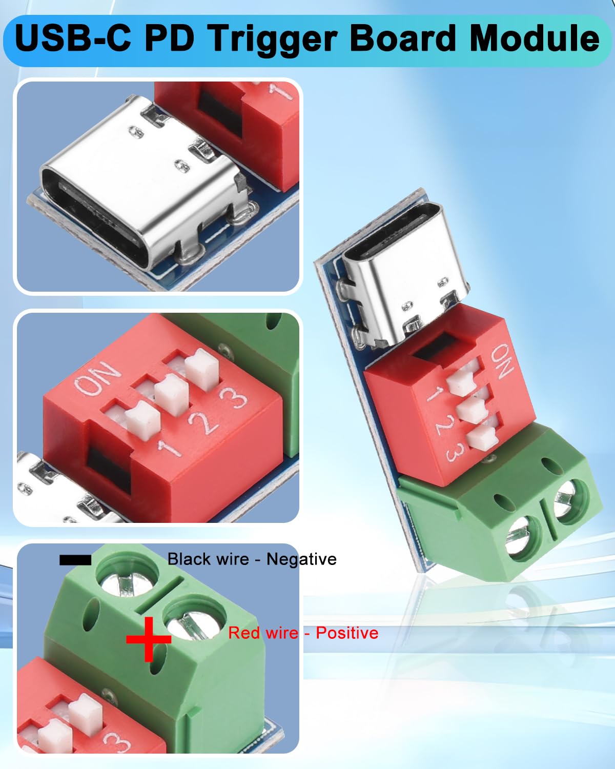 3 szt. USB-C PD/QC moduł płytki wyzwalającej, USB typu C do 5 V 9 V 12 V 20 V moduł Boost, adapter USB-C PD z regulowanym napięciem