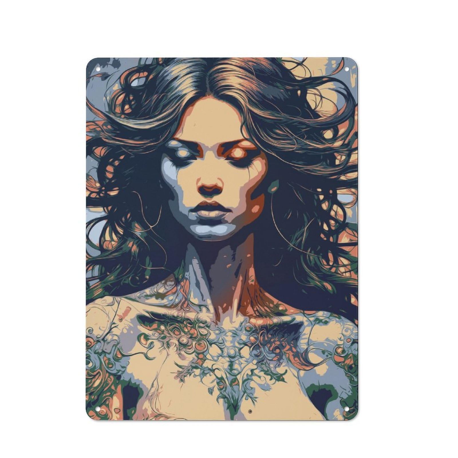 Junmoney Woman With Tattoo Metal Wall Sign 40X30cm Featuring For Living Room Wall, A Decorative Gift For A Newly Furnished Living Room