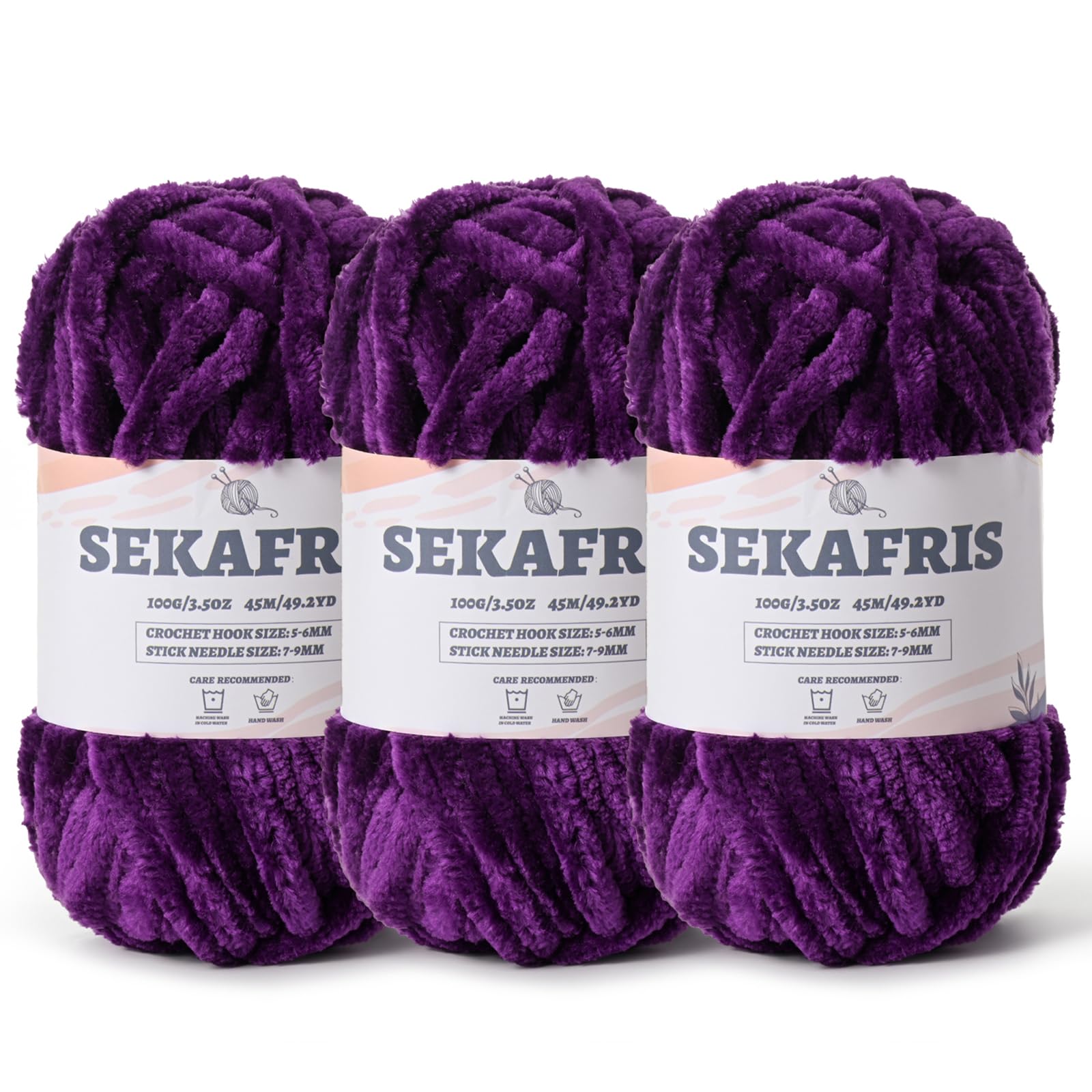 Chenille Velvet Soft Yarn Dark Purple 3 Pack