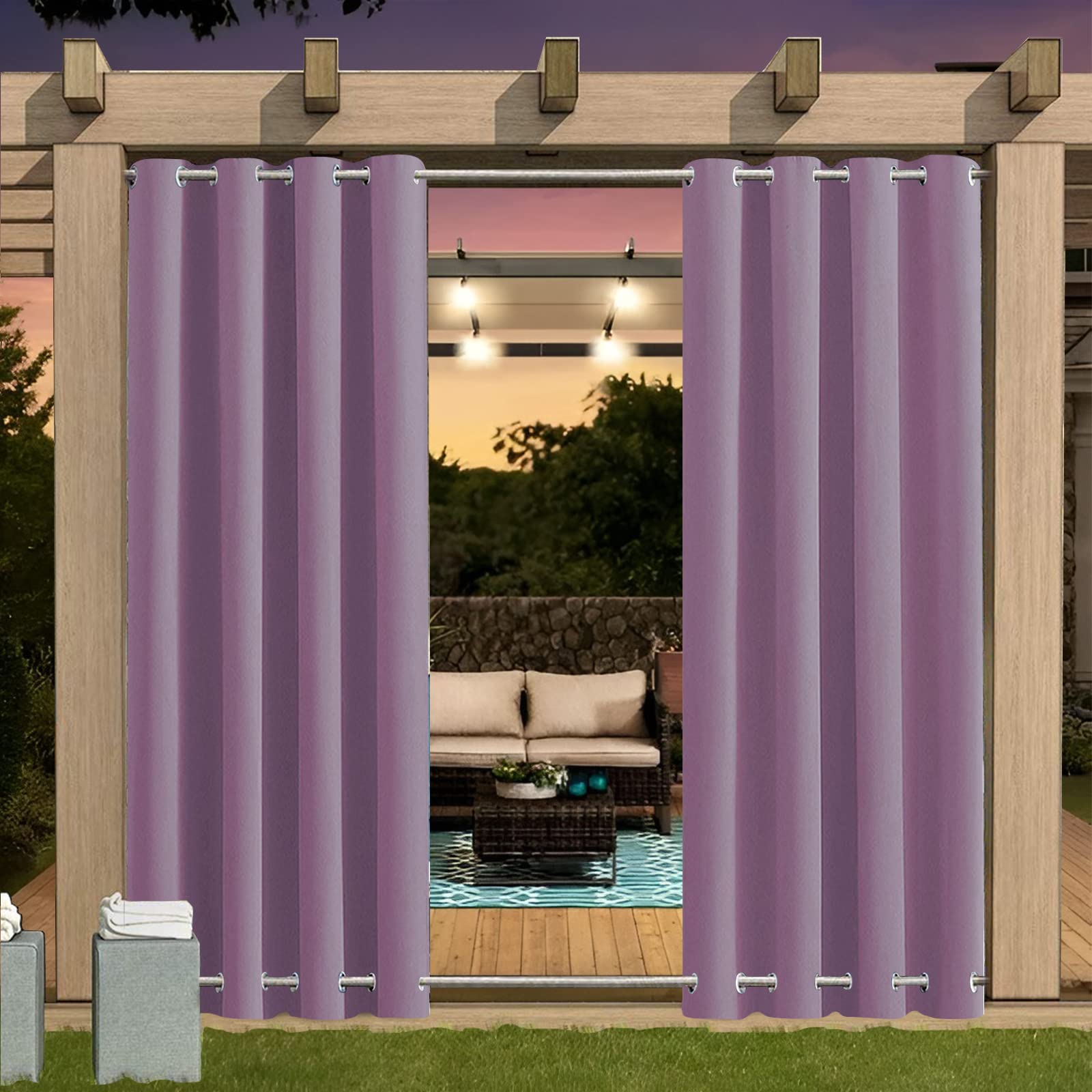 Outdoor Curtain Waterproof with Grommet (Top and Bottom), 1pcs Insulated Pergola Curtains, 24 Colors Outdoor Curtains, Insulated Privacy Outdoor Curtains for Pergola, Balcony, Garden, B295xH225CM