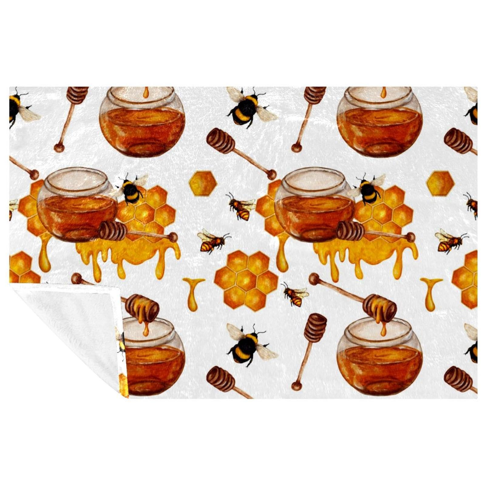 Couverture nid d'abeille haut de gamme à motif abeilles, jeté de lit raffiné