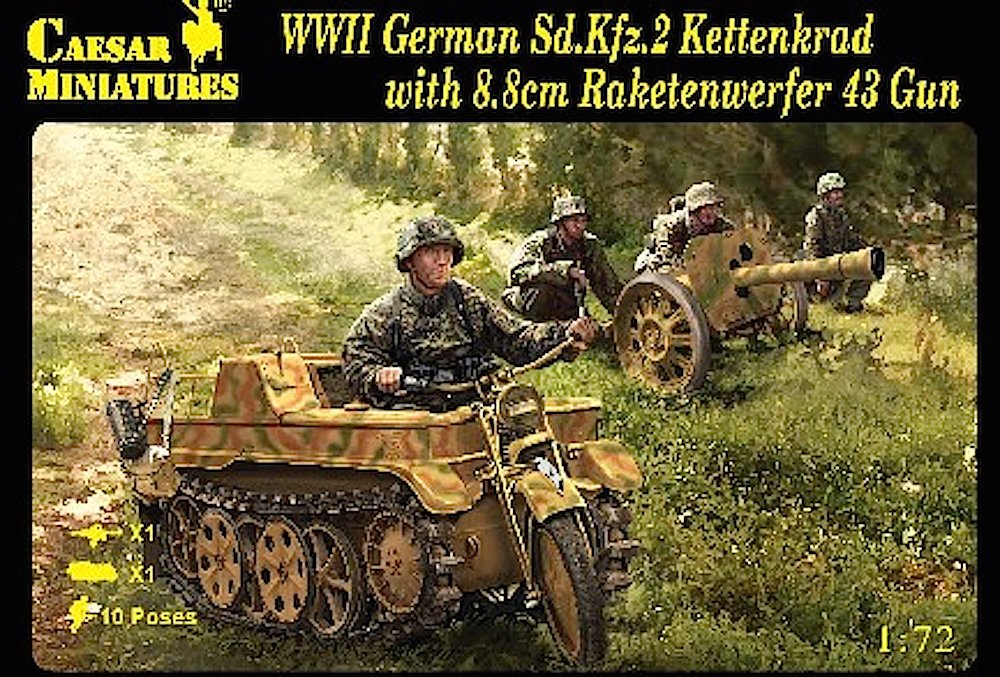Caesar Miniatures - 1/72 WWII German SdKfz 2 Kettenkrad w/8/8cm Raketenwerfer 43 Gun & Crew (Kit)-picture-19