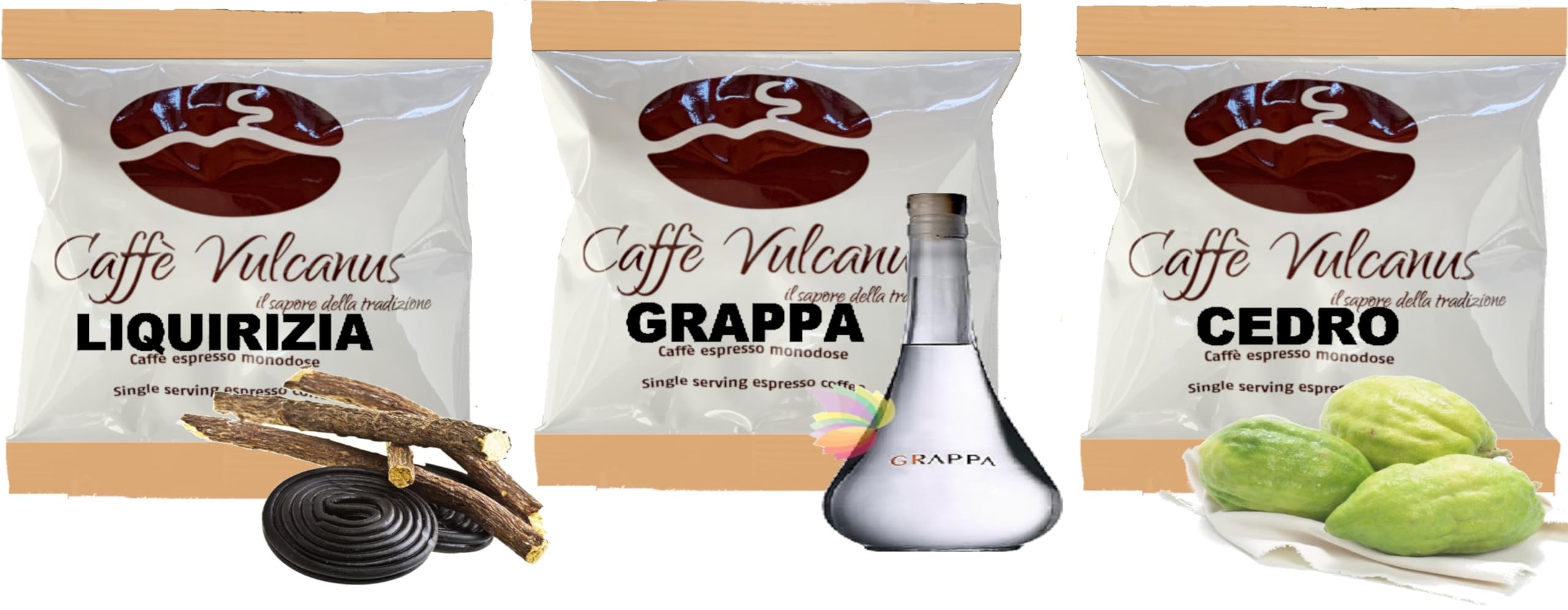 Caffè Vulcanus - NUOVO Kit assaggio 120 cialde ESE44 di caffè aromatizzati - Degustazione di 12 gusti di caffè aromatizzato