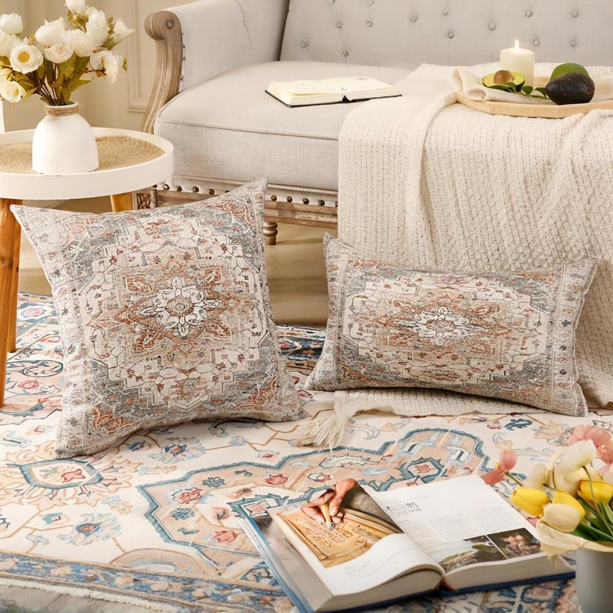 Miuyunya 2er Set Boho Kissenbezug 50x50 cm Kissenhülle Dekorative Böhmischer Retro Ethno Kissenbezüge Dekokissen Doppelseitig Square Kissen Dekorative Zierkissenbezüge für Sofa Schlafzimmer Küche, Haushalt & Wohnen