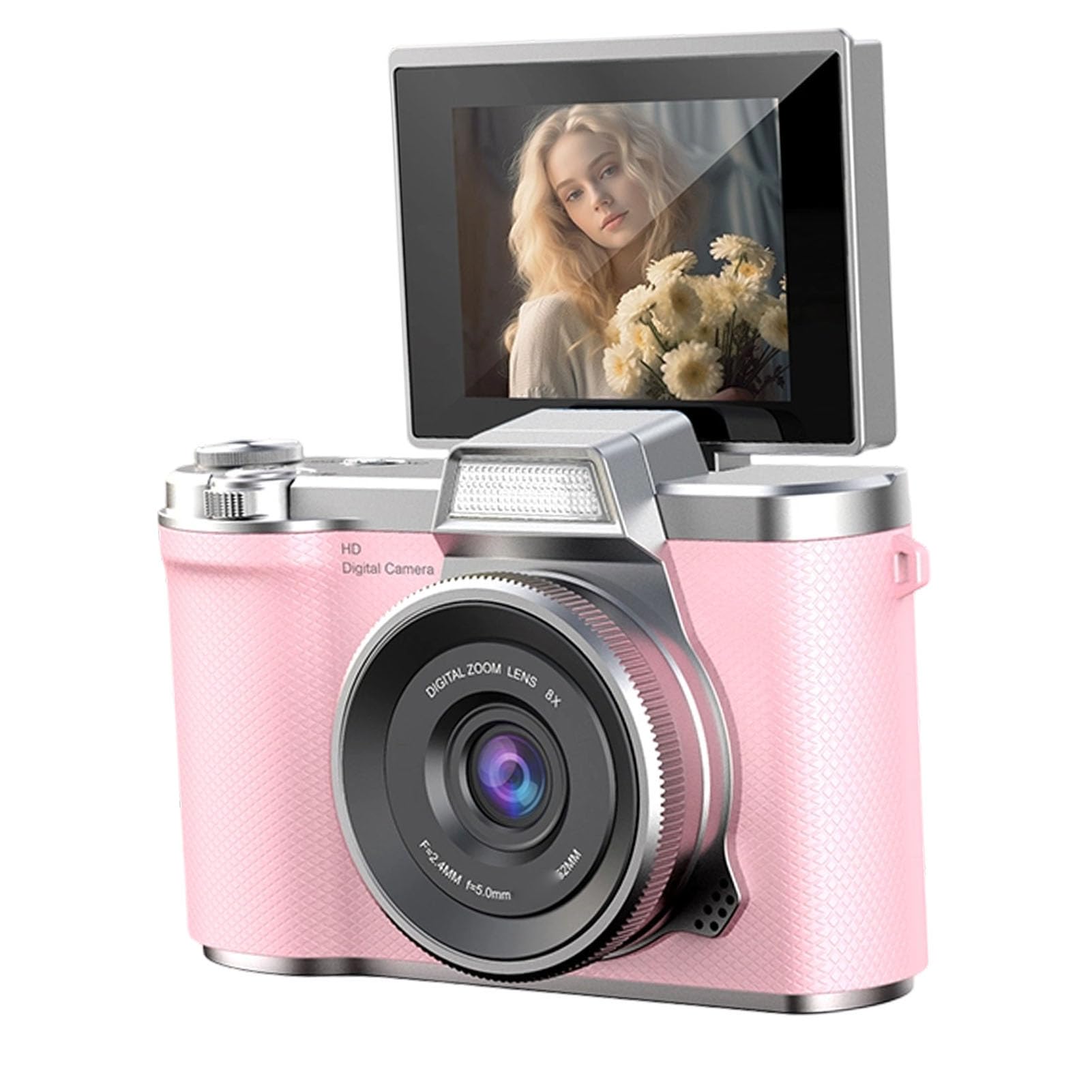 Focket Fotocamera Digitale, Fotocamera Mirrorless da 48 MP 1080P Schermo Flip da 2,4 Pollici Zoom Digitale 8x per Vlogging, Compatta con Messa a Fuoco Automatica Antivibrazione per