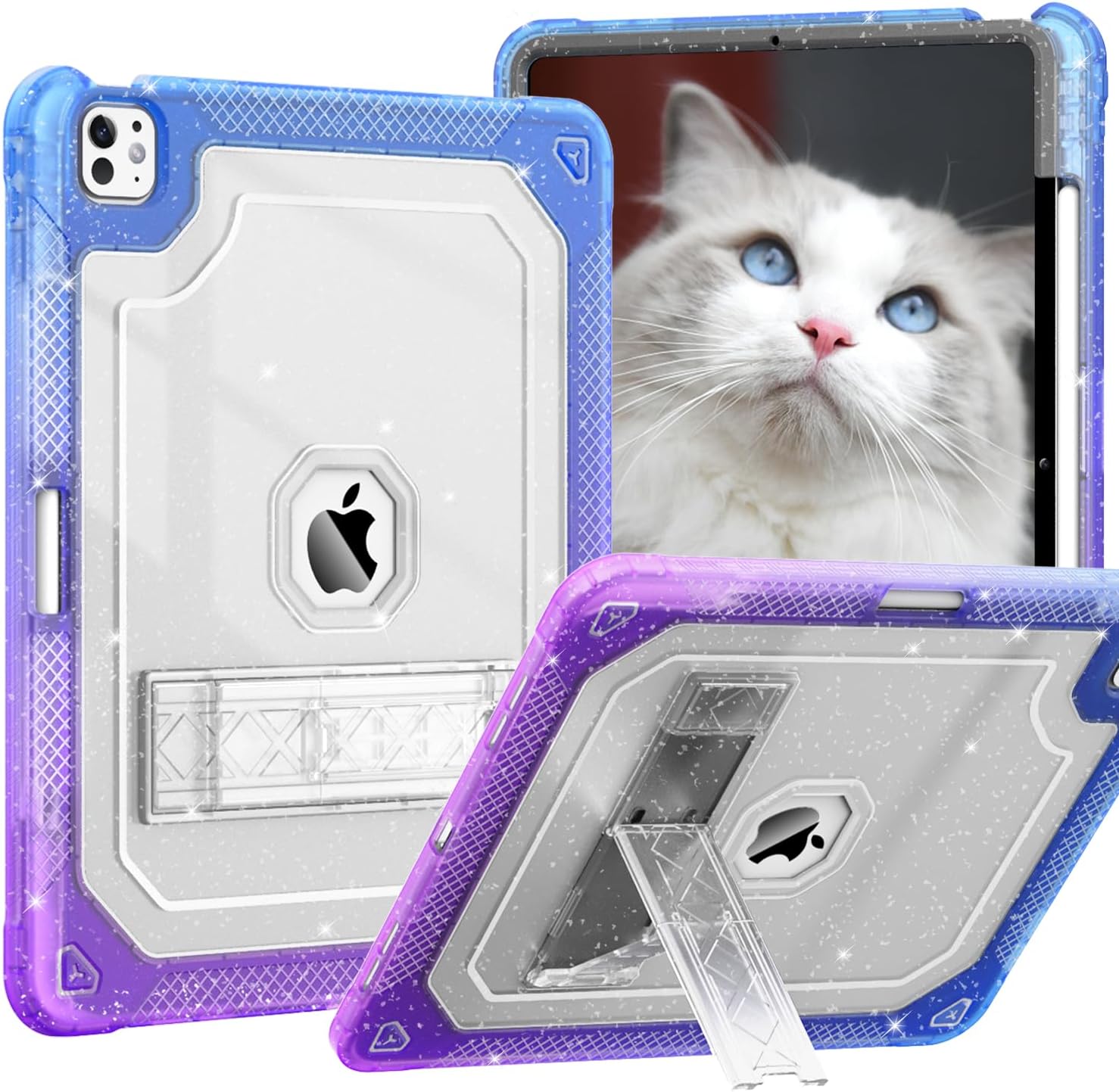 ZoneFoker Case for iPad Pro 13 Inch Case M5/M4(2025/2024) with Pencil Holder, Slim Hard Translucent Protective Cover for M5/M4 iPad Pro 13" with Kickstand, Purple Blue