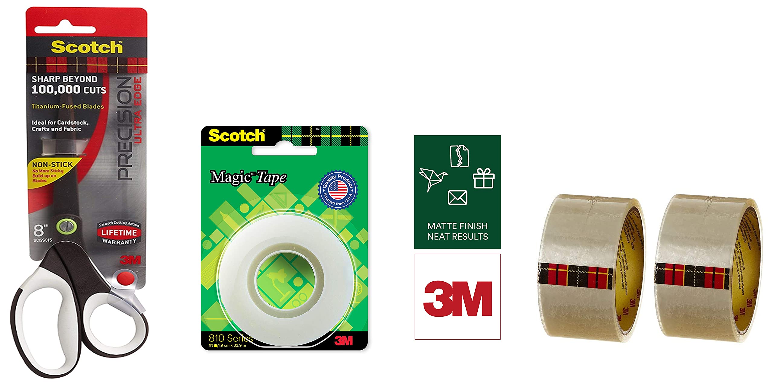 Scotch 3M Magic Tape Roll & 3M BOPP Packaging Clear Tape (Transparent), Pack of 2 & 3M Titanium Scissors, 8" (B0B9RTT3Y2) Amazon Price History, Amazon Price Tracker
