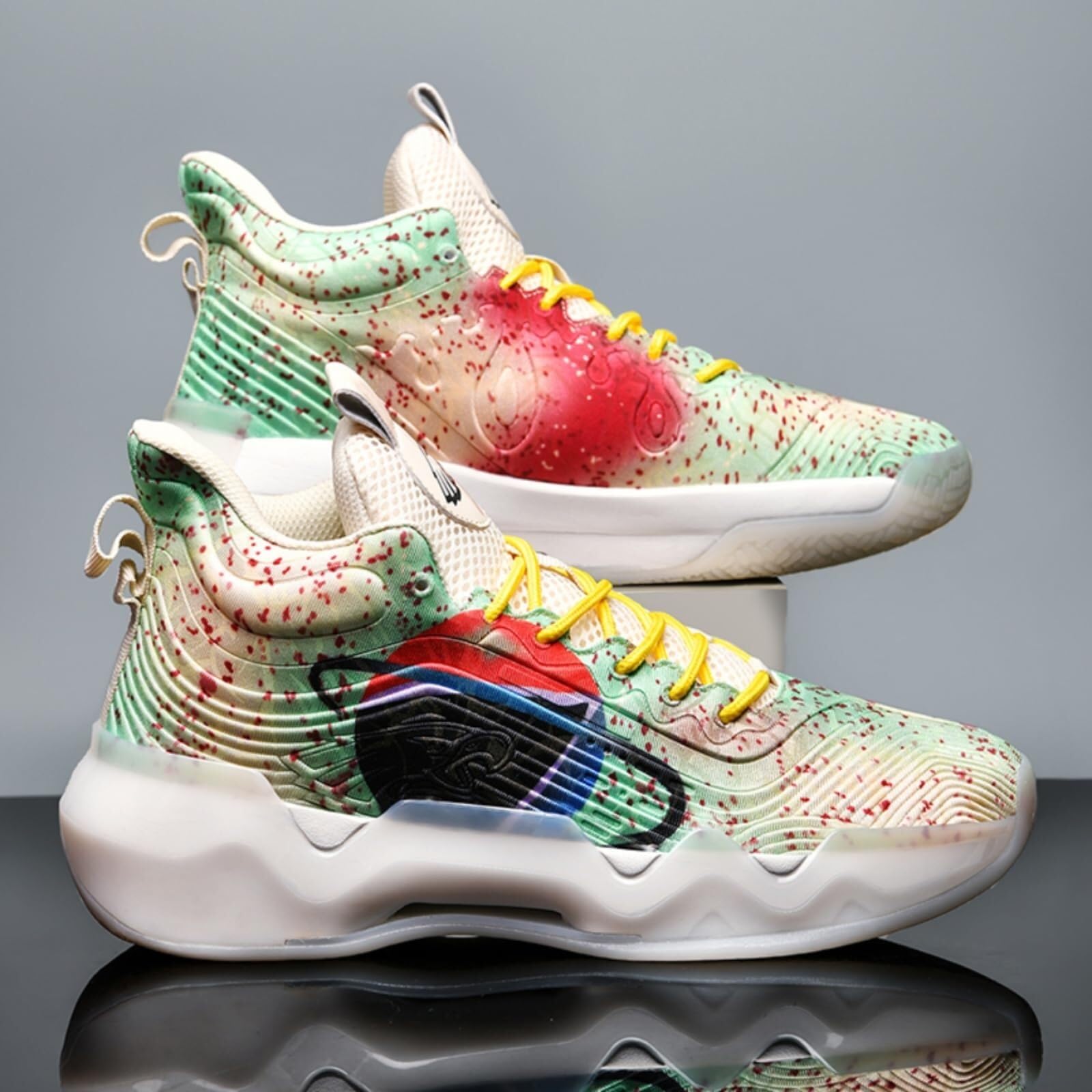 Unisexowe buty do koszykówki z wysoką cholewką, oddychającą, antypoślizgową amortyzacją, modne sportowe graffiti Buty spacerowe