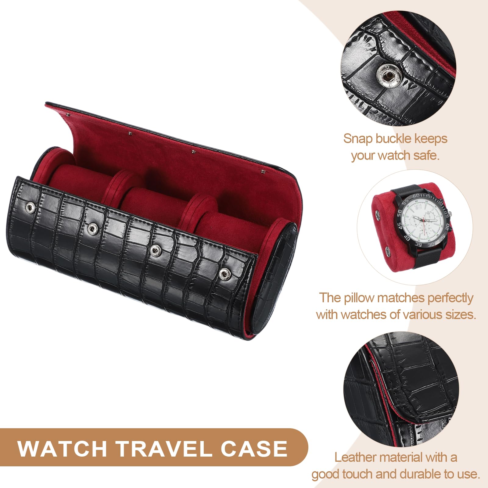 Custodia da viaggio per orologio da uomo in pelle con motivo coccodrillo, astuccio arrotolabile per orologio, scatola portaoggetti portatile per orologio, ideale per Natale, compleanno e anniversari