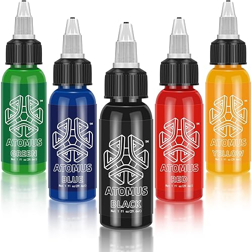 ATOMUS Tinta de tatuaje de 5 colores 1oz 1.0fl oz suministro de tatuaje pigmento negro natural planta tatuaje pigmento pigmento permanente ATOMUS Tinta de tatuaje de 5 colores 1oz 1.0fl oz suministro de tatuaje pigmento negro natural planta tatuaje pigmento pigmento permanente