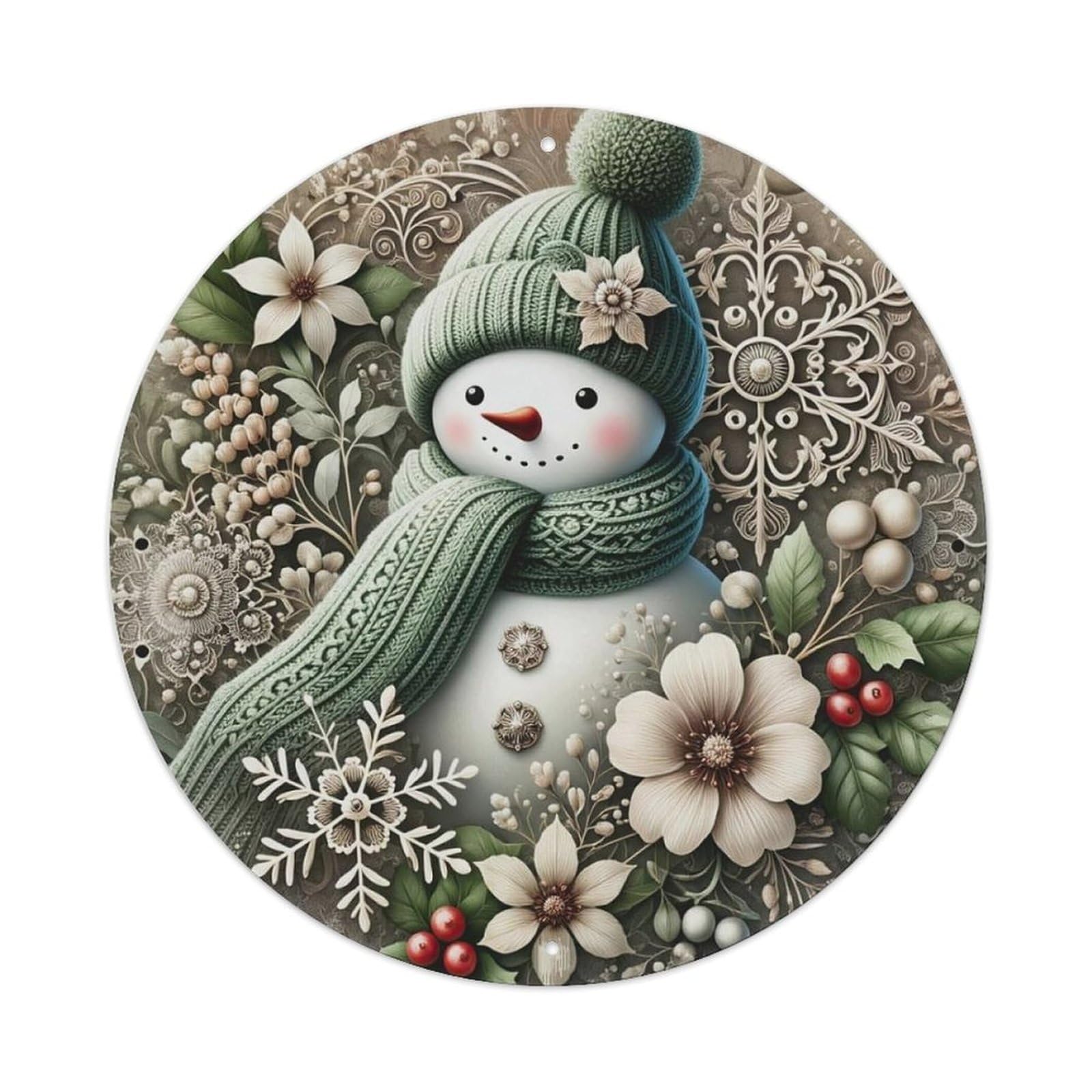 Snowman Winter Floral Snowflake Metal Tin Sign