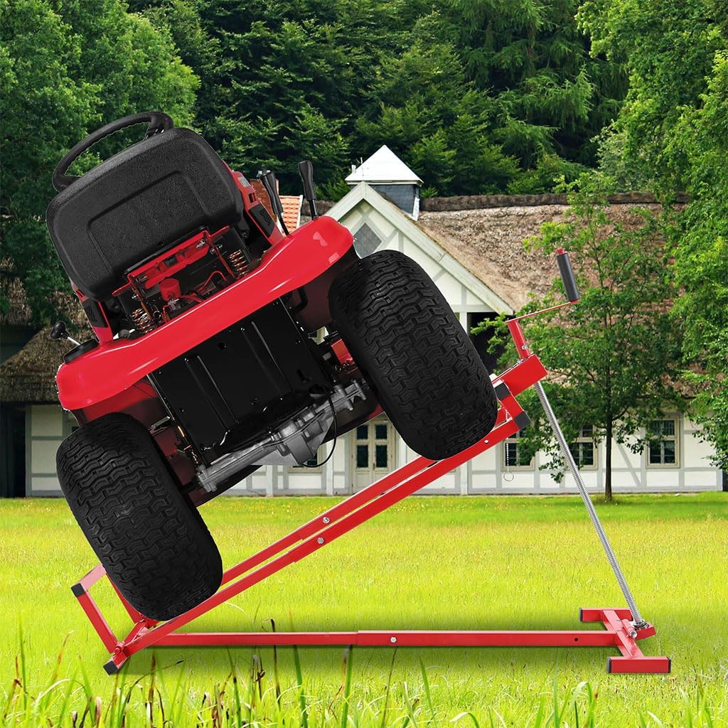 Lawn Mower Lift Jack, 800 Lbs Capacity Riding Mower Lift with 45° Tilt Adjustable and Telescopic Maintenance Jack Lifting Platform, for Riding Lawn Mower, Zero Turn Lawn Mowers, Lawn Tractor