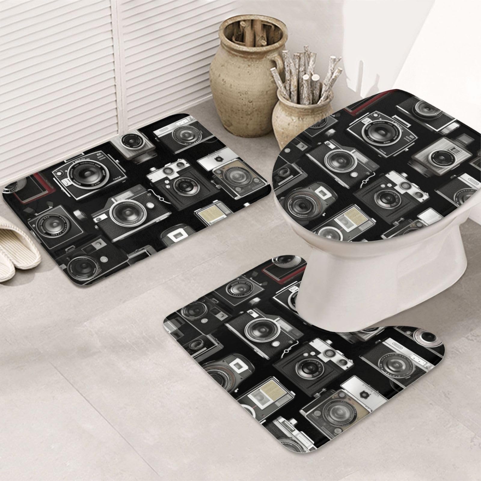Tapis de salle de bain lot de 3 absorbants et antidérapants rétro avec contour WC en U