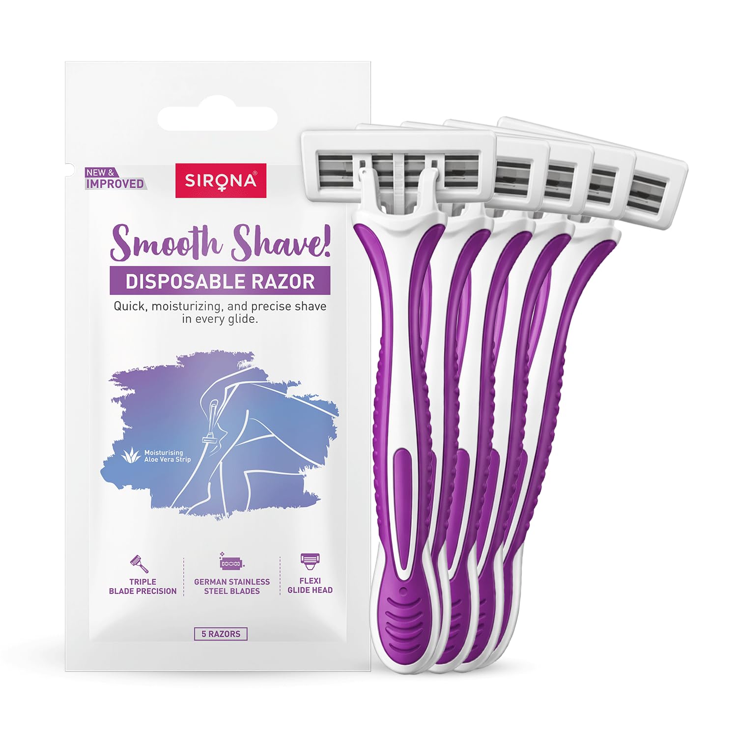 Sirona Disposable Hair Removal Razor For Women, With Aloe Boost For Arms, Legs And Bikini Line, 2 Blade Shaving Razor - Pack Of 5-image-11