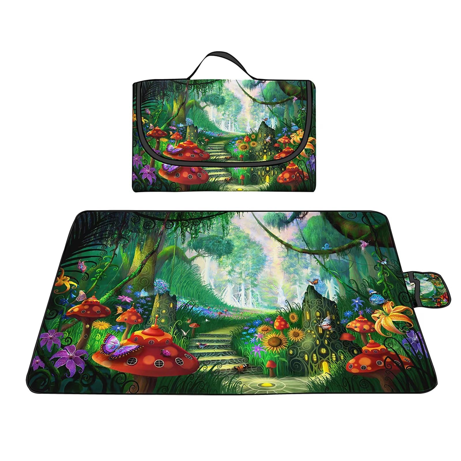 Manta de Picnic al Aire Libre, 150x200cm Alfombras de Playa, Mantas para pícnic Impermeable Prueba Arena Manta de Playa Plegable Portátil para Aire Libre Jardín Acampar Mantas Pícnic Paisaje FantasíA