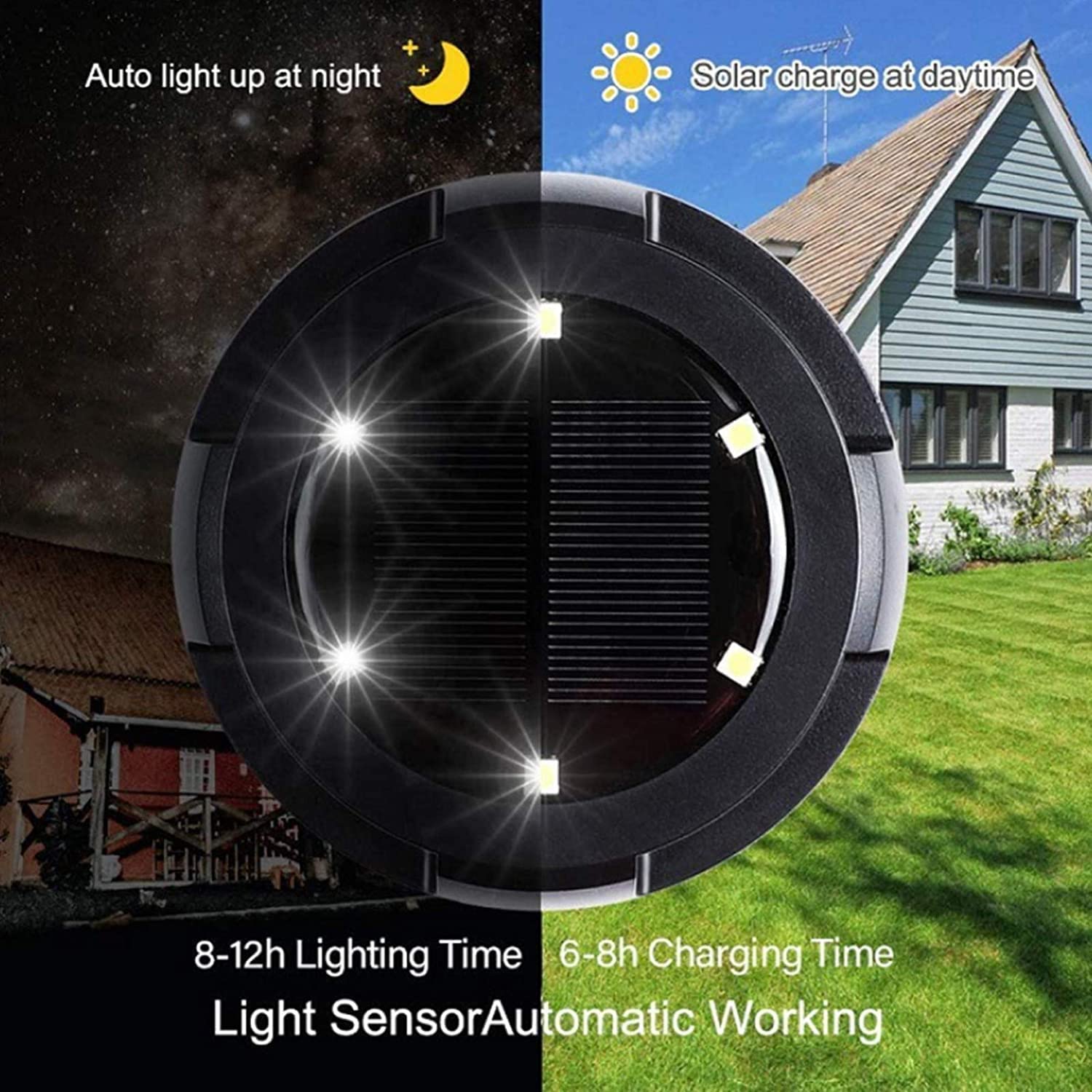 Solar Ground Lights, 4 Szt. Zewnętrzny Dysk Zasilane Energią Słoneczną Światła 10 LED IP65 Wodoodporne Lampy Ogrodowe Ze Światłami Bocznymi Na Patio Na Podwórku